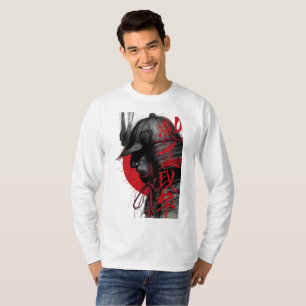 Camiseta Guerrero Samurái Con Borde Sol Rojo Japonés Manga