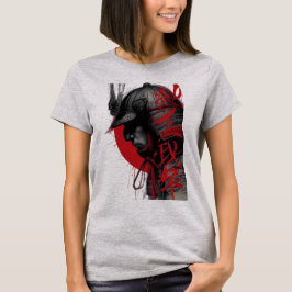 Camiseta Guerrero Samurái Edgy Sol Rojo Tinta Japonesa Muje
