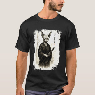 Camiseta Guerrero Samurái Gato Kitty Sphynx. Diseño Ninja J