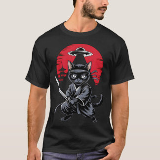 Camiseta Guerrero Samurái Ninja Gato Ovni Anime Japonés