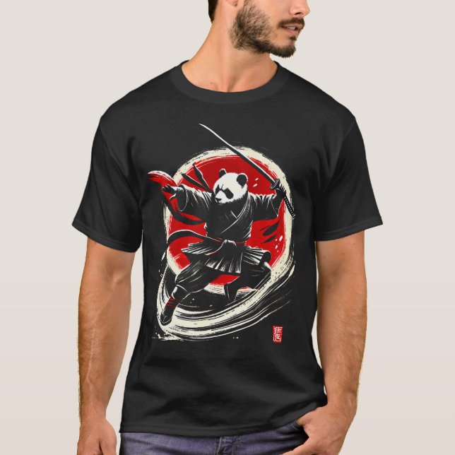 Camiseta Guerrero samurái ninja japonés panda (Anverso)
