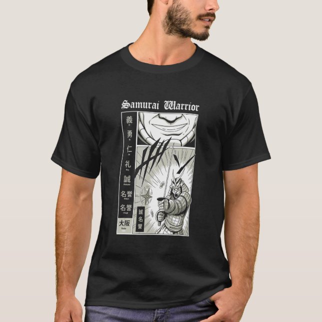 Camiseta Guerrero samurái retro Bushido con espada Katana (Anverso)