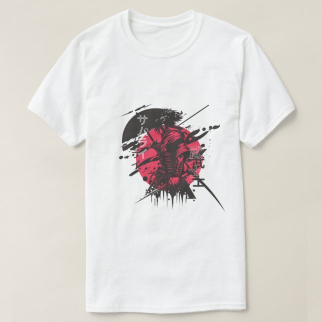 Camiseta Guerrero Samurái Rojo: Poderoso Arte Espiritual Ja (Diseño del anverso)