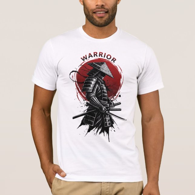 Camiseta Guerrero Samurái Sol Naciente Estilo de Tinta Japo (Anverso)