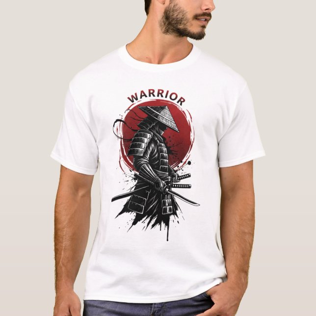 Camiseta Guerrero Samurái Sol Naciente Estilo de Tinta Japo (Anverso)