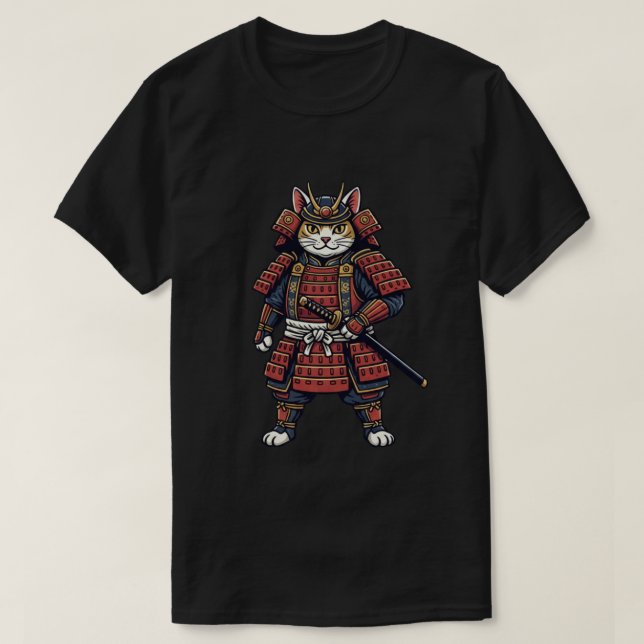 Camiseta Guerrero Valiente Gato Samurái (Diseño del anverso)