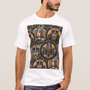 Camiseta Guerreros de Viking: Colorido patrón de época