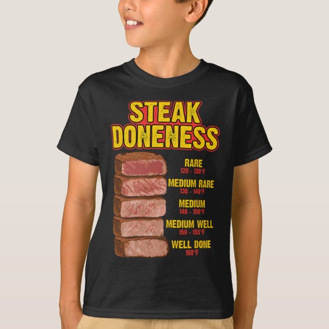 Camiseta Guía de tabla de carta de cocción de filete Chef P (Anverso)