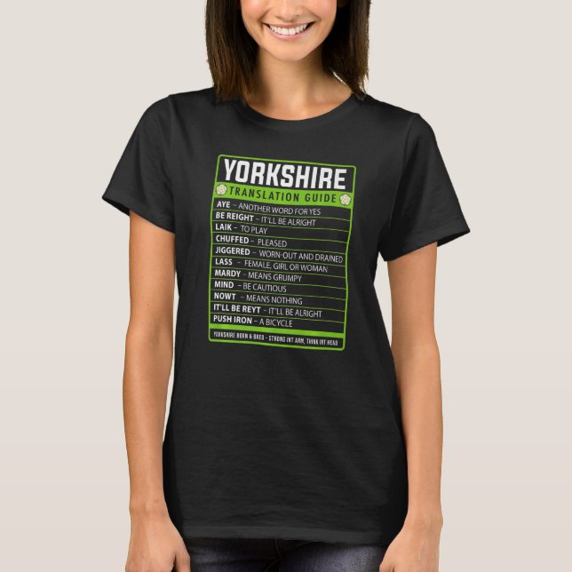 Camiseta Guía de Traducción de Ideas de Jerga de Yorkshire  (Anverso)