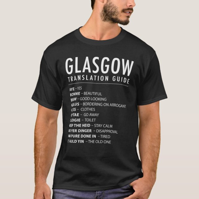 Camiseta Guía de traducción de jerga escocesa de Glasgow y  (Anverso)