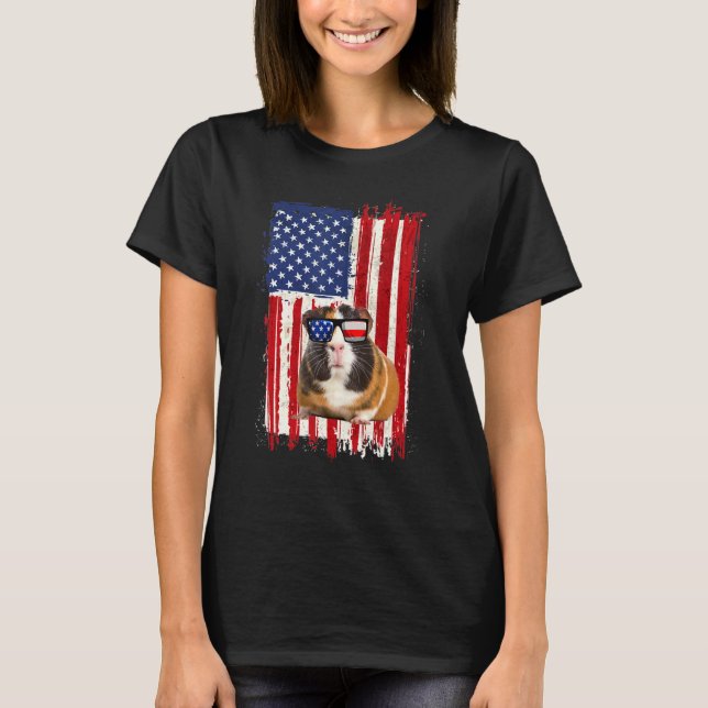 Camiseta Guinea Cerdo Bandera Estadounidense Mascota Patrió (Anverso)