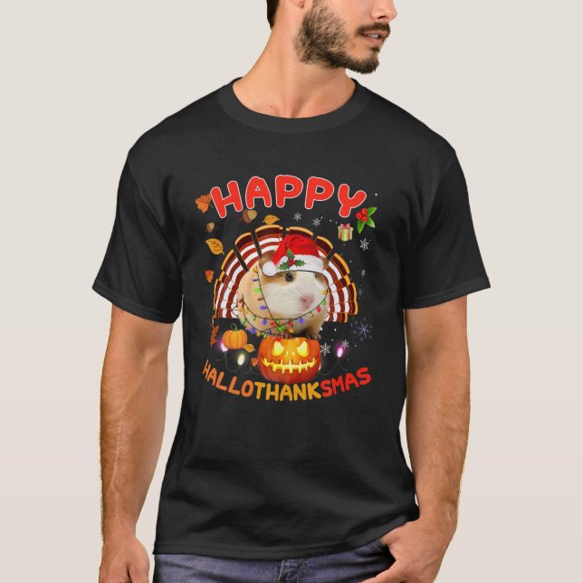 Camiseta Guinea Cerdo Halloween Feliz Navidad Hallov (Anverso)
