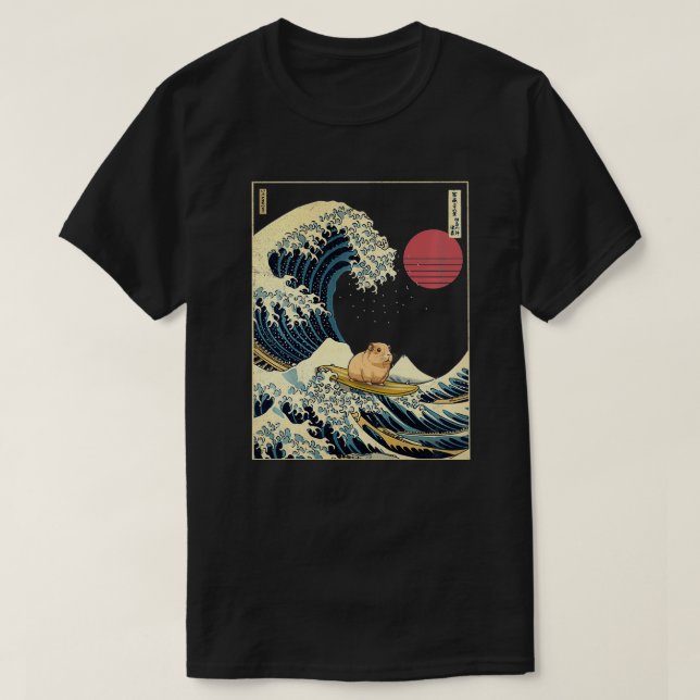 Camiseta Guinea Cerdo Kanagawa Wave Gracioso Animal Surf (Diseño del anverso)