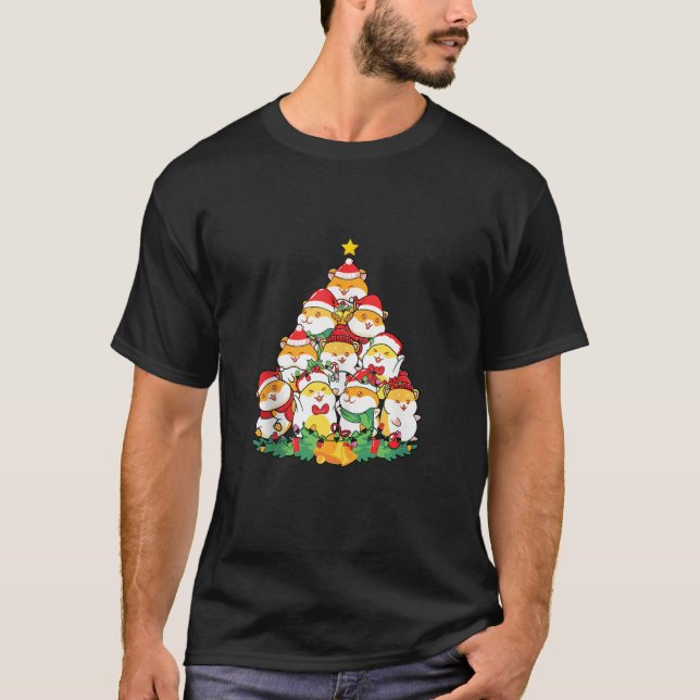 Camiseta Guinea Cerdo Navidad Ilumina Árbol Santa Hat Curio (Anverso)
