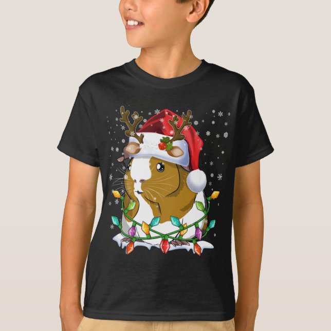 Camiseta Guinea Cerdo Santa Hat Navidades iluminan partido  (Anverso)
