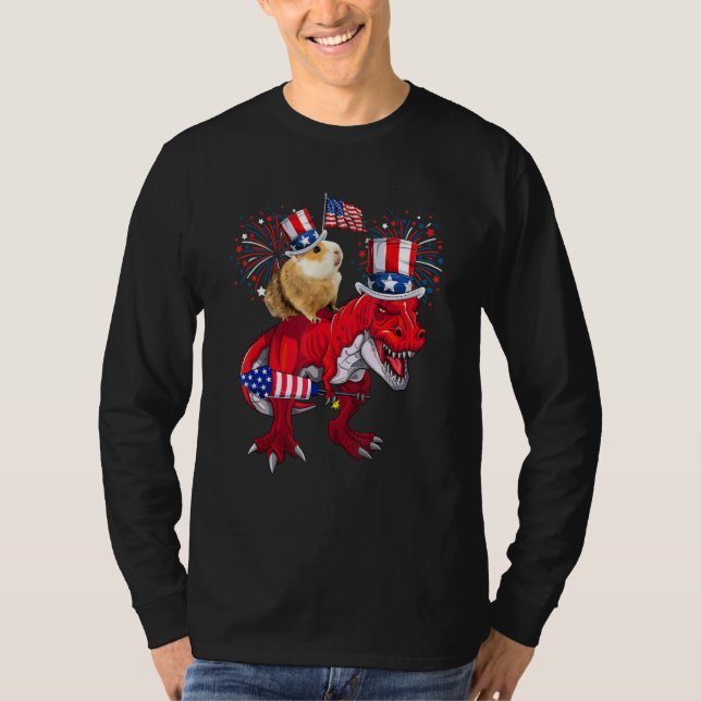 Camiseta Guinea Pig Ridding T-Rex 4th Of July Fireworks Lov (Anverso)