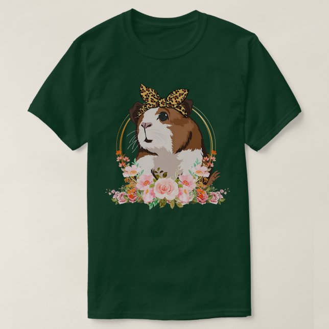 Camiseta Guinea Pig With Leopard Headband Flower Animal Art (Diseño del anverso)