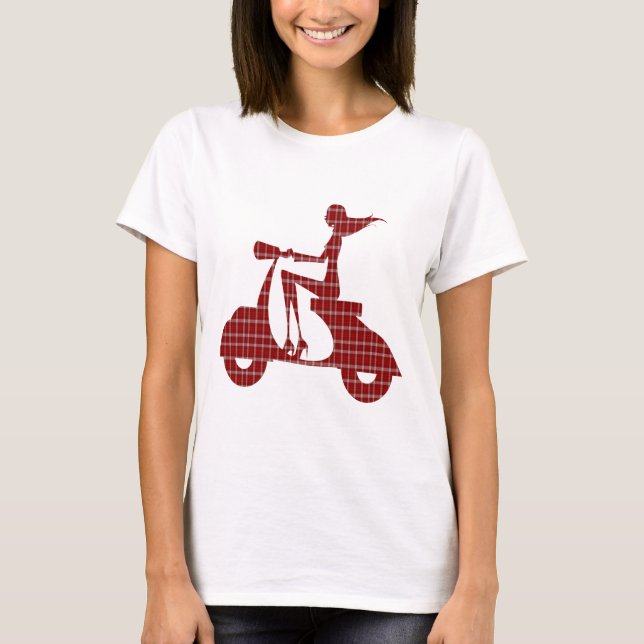 Camiseta guinga blanca roja de la vespa del chica (Anverso)