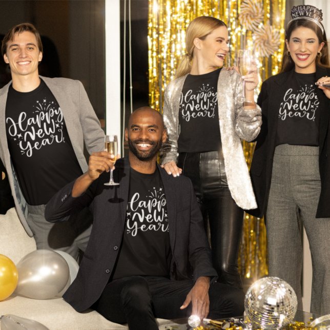 Camiseta Guión blanco moderno Feliz Año Nuevo (Subido por el creador)