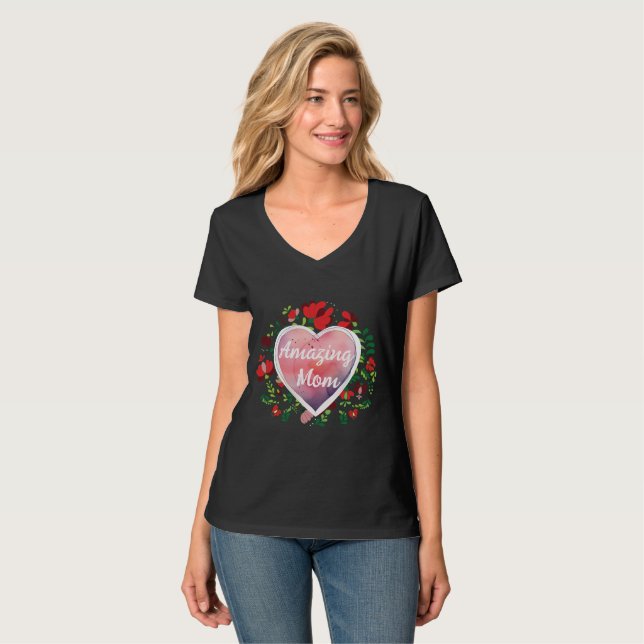 Camiseta Guión caligráfico Asombroso corazón de madre (Anverso completo)