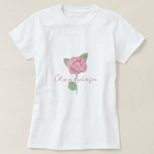 Camiseta Guión de color de agua de flor Rosa de nombre pers