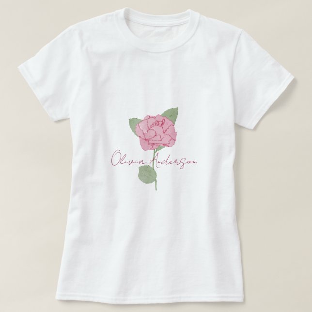 Camiseta Guión de color de agua de flor Rosa de nombre pers (Diseño del anverso)