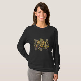 Camiseta Guión de copos de nieve con brillo dorado de Navid