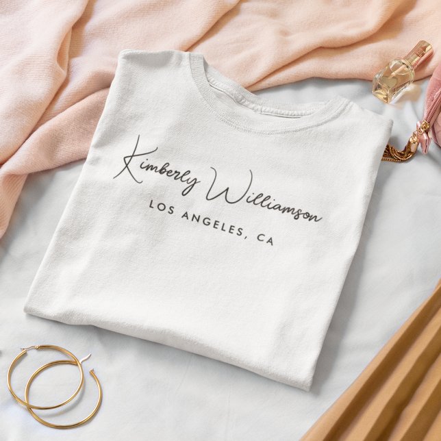 Camiseta Guión de firma empresarial de moda Blanco (Empower your name in our signature script as your logo and brand identity)