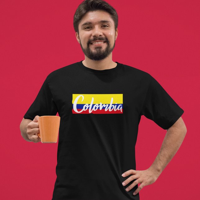 Camiseta Guión de la bandera de Colombia vintage (Vintage Colombia Flag lettering Script T-Shirt)