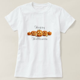 Camiseta Guión "Feliz Halloween" Velas talladas de calabaza
