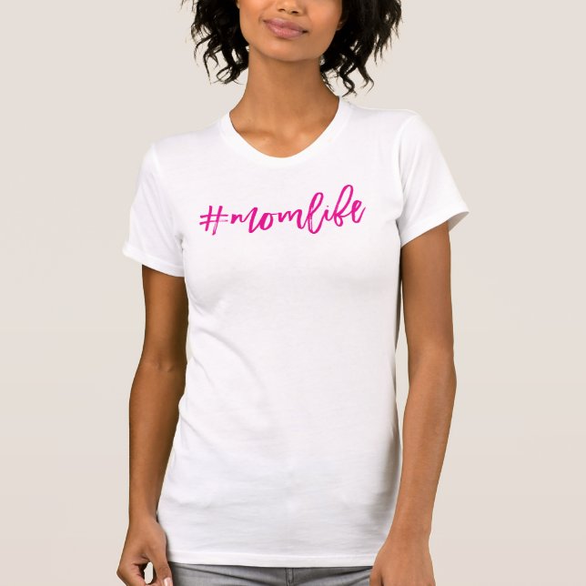 Camiseta Guión mínimo #MOMLIFE cita de trabajo de moda rosa (Anverso)