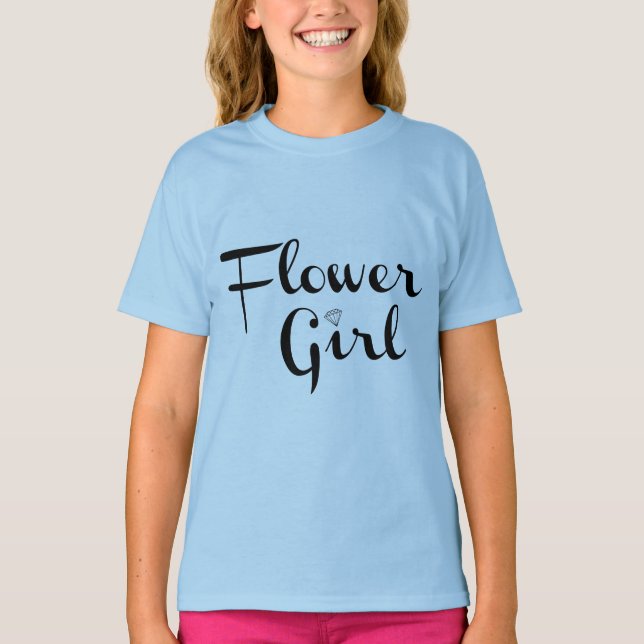 Camiseta Guión retro de chica flor negro sobre azul (Anverso)