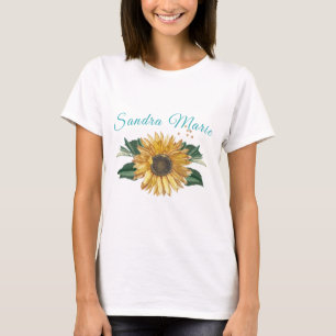 Camiseta Guión Verde azulado Rústico del girasol amarillo d
