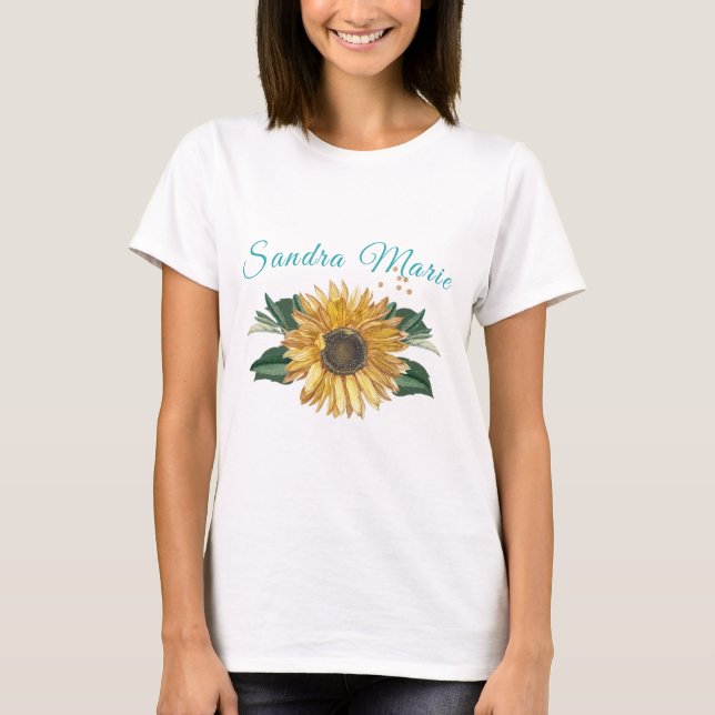 Camiseta Guión Verde azulado Rústico del girasol amarillo d (Anverso)