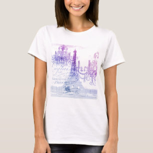 Camiseta guiones lámpara de araña púrpura paris eiffel towe
