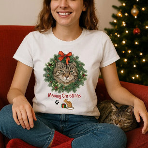 Camiseta Guirnalda de fotos de gato de Navidad adorable