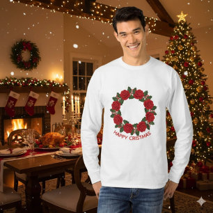 Camiseta Guirnalda de rosas rojas de Navidad Feliz Navidad