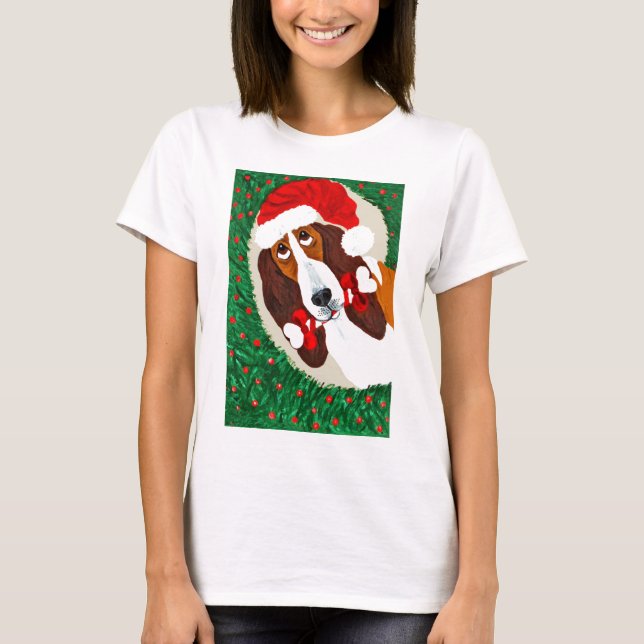 Camiseta Guirnalda del navidad de Basset Hound (Anverso)