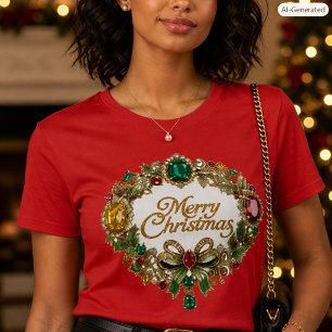 Camiseta Guirnalda festiva de Navidad con piedras preciosas