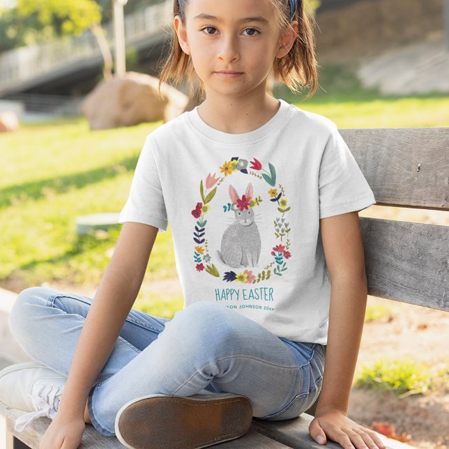 Camiseta Guirnalda floral conejo de Pascua (Subido por el creador)