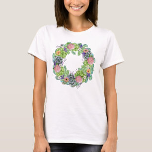 Camiseta Guirnalda floral de acuarela suculenta