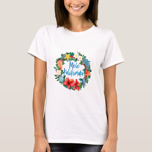 Camiseta Guirnalda hawaiana del navidad de Mele Kalikimaka (Anverso)
