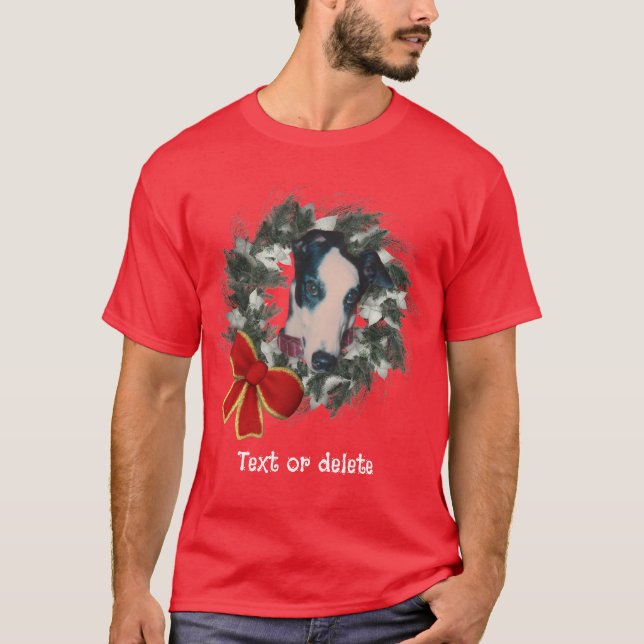 Camiseta Guirnalda personalizada de galgo gris de Navidad (Anverso)