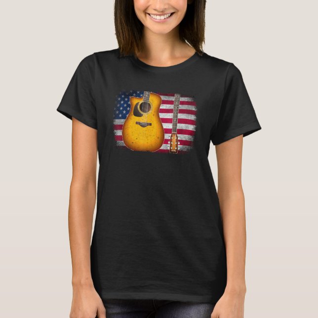 Camiseta Guitar 4th Of July  American Flag For Men Women (Anverso)