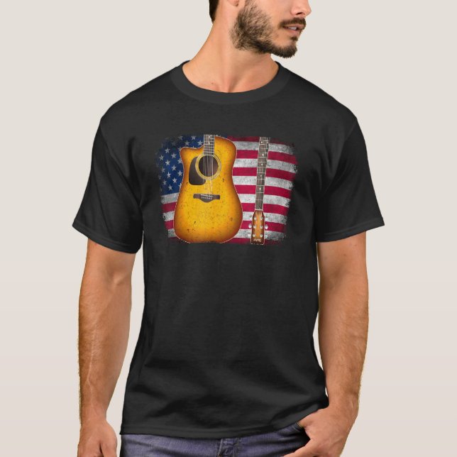 Camiseta Guitar 4th Of July  American Flag For Men Women (Anverso)