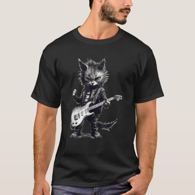Camiseta Guitar Cat  Rock Cat Playing Guitar Rock kitty (Anverso)