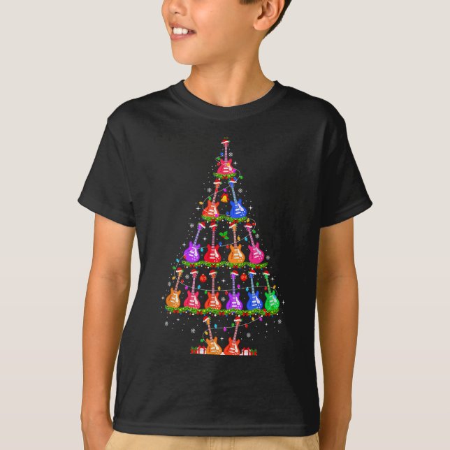 Camiseta Guitar Christmas Tree Lights Funny Xmas Pajamas Gu (Anverso)