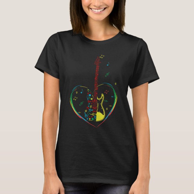 Camiseta Guitar con símbolos musicales y notas amantes de l (Anverso)