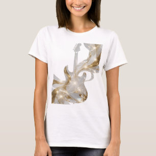 Camiseta GUITAR DE PLATA ATRACTIVA CON ESTRELLAS DORADAS Di