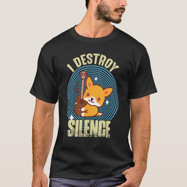Camiseta Guitar Destroy Silence Cute Fox Guitarist Rock gui (Anverso)